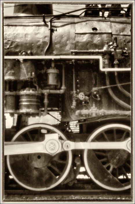 "The engine that could." "Taken with pinhole on lens cap with digital camera of steam locomotive." Copyright 2015 Bob Estrin All rights reserved.